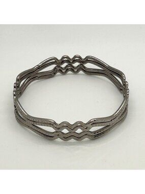 Vintage Silver-Tone Multi-row Wavy Bangle Bracelet Wave Stackable Cuff Layering